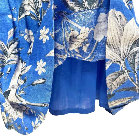 J. CREW 100% Linen Ratti Tropical Toile Blue/White Floral Midi Tea Dress Size 4 - Picture 8 of 10